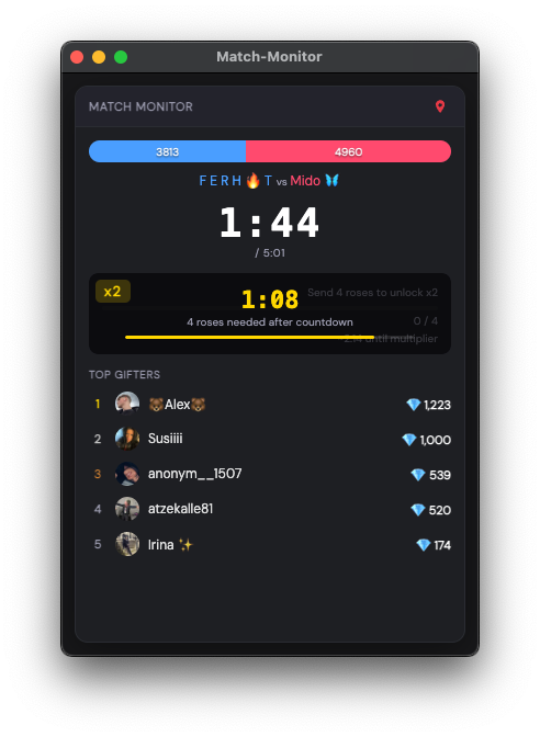 El Match Monitor permanece delante en la app de escritorio